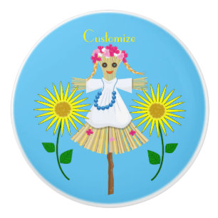 Bouton De Porte En Céramique Cute Blonde Pigtails Scarecrow