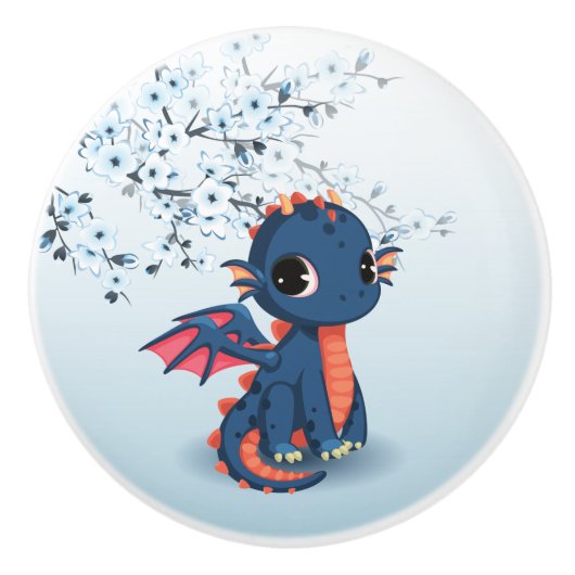 Bouton De Porte En Céramique Cute Blue Chibi Dragon Ceramic Knob (Devant)
