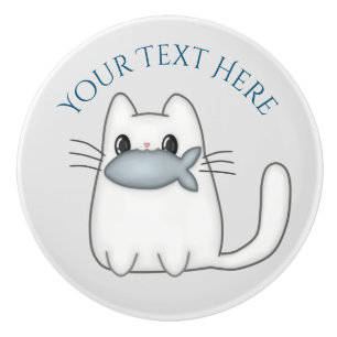 Bouton De Porte En Céramique Cute chat avec un poisson Prix