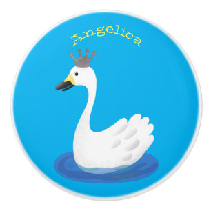 Bouton De Porte En Céramique Cute cygne blanc avec dessin de la couronne