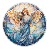 Bouton De Porte En Céramique Cute faux vitrail Angel Religieux (Devant)