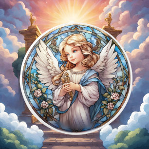 Bouton De Porte En Céramique Cute faux vitrail Angel Religieux