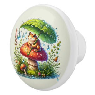 Bouton De Porte En Céramique Cute grenouille amoureux des animaux des bois