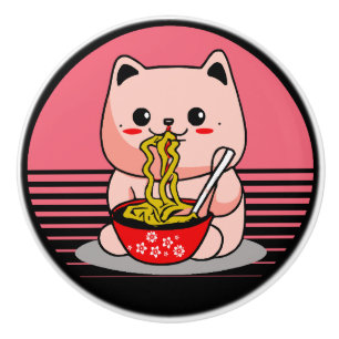Bouton De Porte En Céramique Cute Kawaii chat ramen