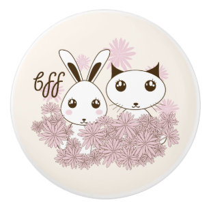 Bouton De Porte En Céramique Cute Kitten Bunny Animaux Amis Filles Salle pour e