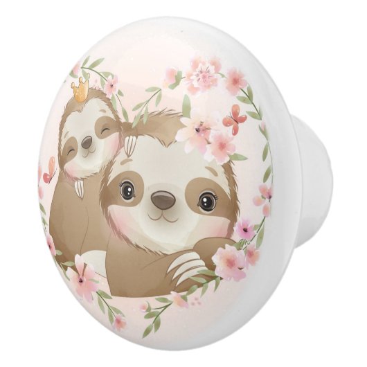 Bouton De Porte En Céramique Cute Mama et Baby Sloth Ceramic Knob (Droite)