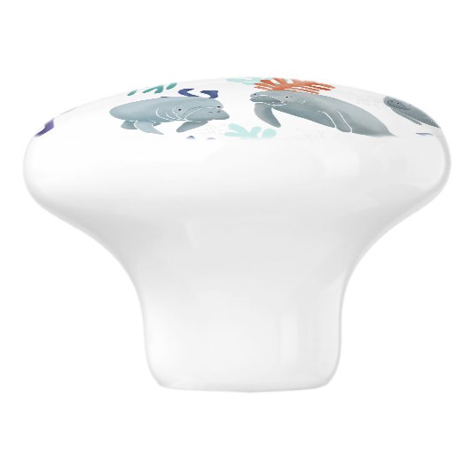 Bouton De Porte En Céramique Cute Manatees With Bubbles Pattern (Côté)