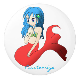 Bouton De Porte En Céramique Cute Mermaid à cheveux bleus Thunder_Cove