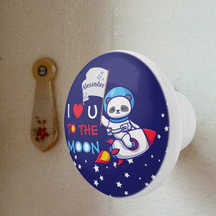 Bouton De Porte En Céramique Cute Panda Ours Astronaut Sur Rockship Kids