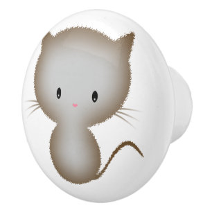 Bouton De Porte En Céramique Cute Petit Gris Tabby Chat Kitten