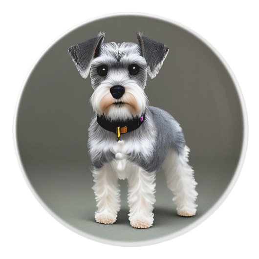 Bouton De Porte En Céramique Cute Schnauzer (Devant)