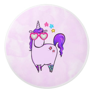Bouton De Porte En Céramique Cute Unicorne dans les lunettes en forme de coeur