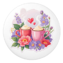 Cute Valentine Cocoa Mugs with Flowers & Hearts