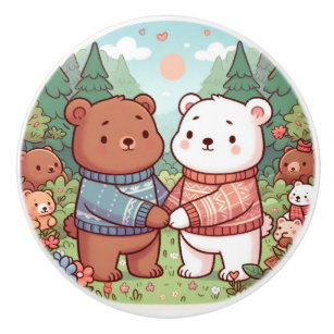 Bouton De Porte En Céramique Cute Whimsical Teddy Bear Friends Baby Room