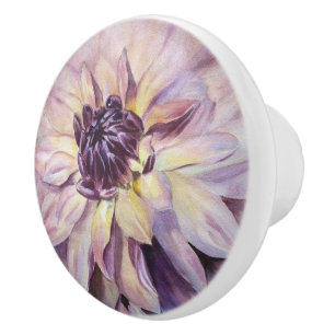BOUTON DE PORTE EN CÉRAMIQUE DAHLIA FLEURS CÉRAMIQUE KNOB