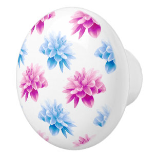 Bouton De Porte En Céramique Dahlia rose, Dahlia bleu, Motif floral, Fleurs