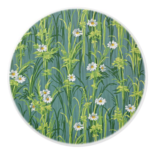 Bouton De Porte En Céramique Daisy Pattern, green pattern, (Devant)