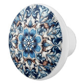 Bouton De Porte En Céramique Damas bleu Fleur Mandala (Droite)