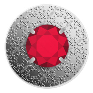 Bouton De Porte En Céramique Damas d'argent avec gemstone de faux grenat