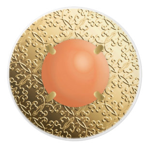 Bouton De Porte En Céramique Damas d'or avec gemstone de faux corail