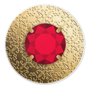 Bouton De Porte En Céramique Damas d'or avec gemstone de faux grenat