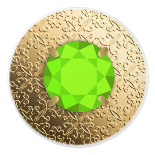 Bouton De Porte En Céramique Damas d'or avec gemstone de faux péridot