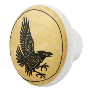 Bouton De Porte En Céramique Danse Norse Raven