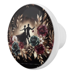 Bouton De Porte En Céramique Danseurs de Salon Couple Romantique Rose Gold Flor