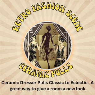 Bouton De Porte En Céramique Danseurs Retro Flapper Black Gold