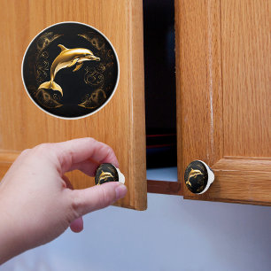 Bouton De Porte En Céramique Dauphin doré et noir