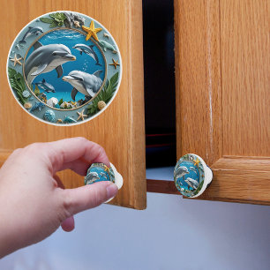 Bouton De Porte En Céramique Dauphins de tourbillons océaniques