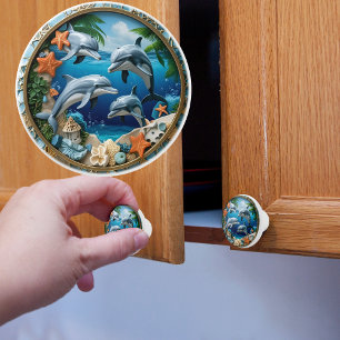 Bouton De Porte En Céramique Dauphins Trésors de la Marée
