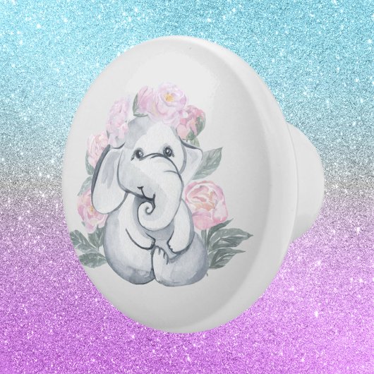 Bouton De Porte En Céramique déco d'éléphant de petite fille mignonne