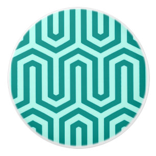Bouton De Porte En Céramique Déco motif égyptien - turquoise et aqua