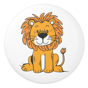 Bouton De Porte En Céramique Décor de lion en caricature mignonne