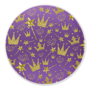 Bouton De Porte En Céramique Décor de princesse filles pailleté or et pourpre r
