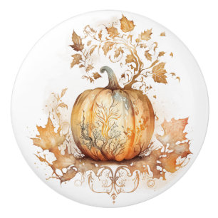 Bouton De Porte En Céramique Décor de rêve en automne avec citrouille et feuill