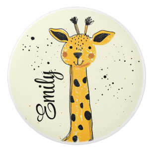 Bouton De Porte En Céramique Décor de tête de girafe en caricature mignonne
