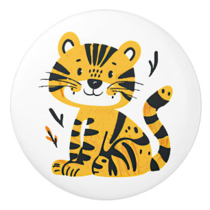 Bouton De Porte En Céramique Décor de tigre de caricature mignon