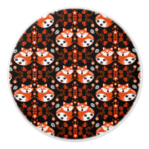 Bouton De Porte En Céramique Décor d'impression de renard d'art folklorique
