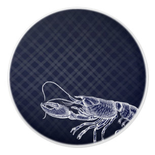 Bouton De Porte En Céramique Décor Homard Vintage Bleu Marine Élégant Fruits de