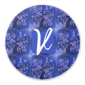 Bouton De Porte En Céramique Décoratif Tirage en céramique initiale bleu/violet