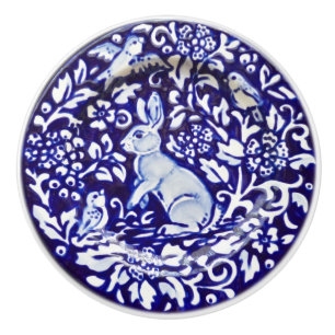 Bouton De Porte En Céramique Dedham Bleu Blanc Lapin Céramique Tiroir Bouton