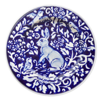 Bouton De Porte En Céramique Dedham Bleu Blanc Lapin Céramique Tiroir Bouton