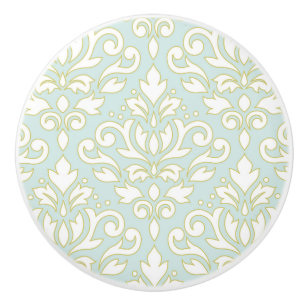 Bouton De Porte En Céramique Défiler Damask Lg Ptn (contour) Wt Gld Lt Turquois