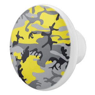 Bouton De Porte En Céramique Déguisement Jaune et Gris Camouflage, Militaire, A