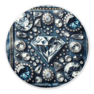 Bouton De Porte En Céramique Denim & Diamonds Bling Bijou Glamour