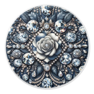 Bouton De Porte En Céramique Denim & Diamonds Glam Bling Rose Bijoux