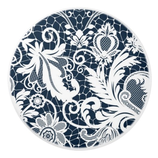 Bouton De Porte En Céramique Dentelle blanche 2 (Devant)