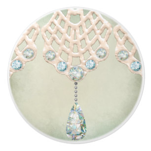 Bouton De Porte En Céramique dentelle d'hiver vintage strass turquoises victori